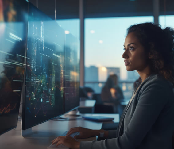 p1 Mulher Olhando tela de Computador